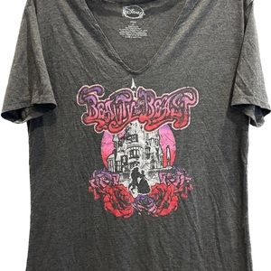 Disney Beauty & the Beast Cutout Neck T-Shirt Gray XL Short Sleeve